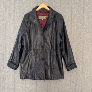 Vintage Wilsons Leather Black Leather Thinsulate Zip Out Vest Button Front Coat